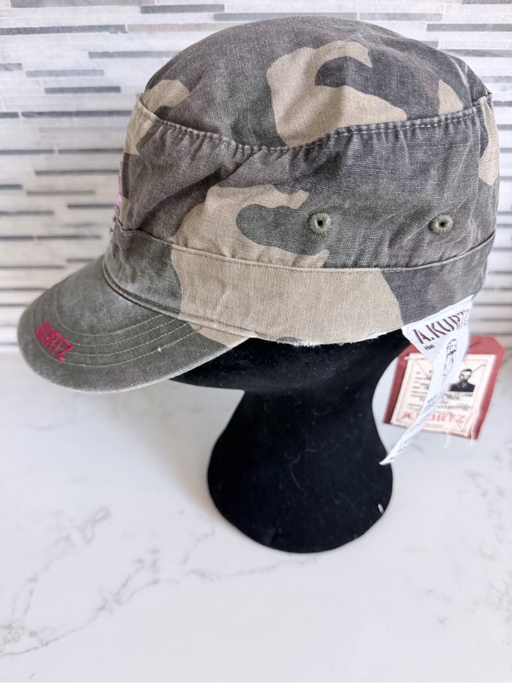 Vintage Kurtz Camo Cap with Pink Rhinestone Logo size 7 - Picture 2 of 8
